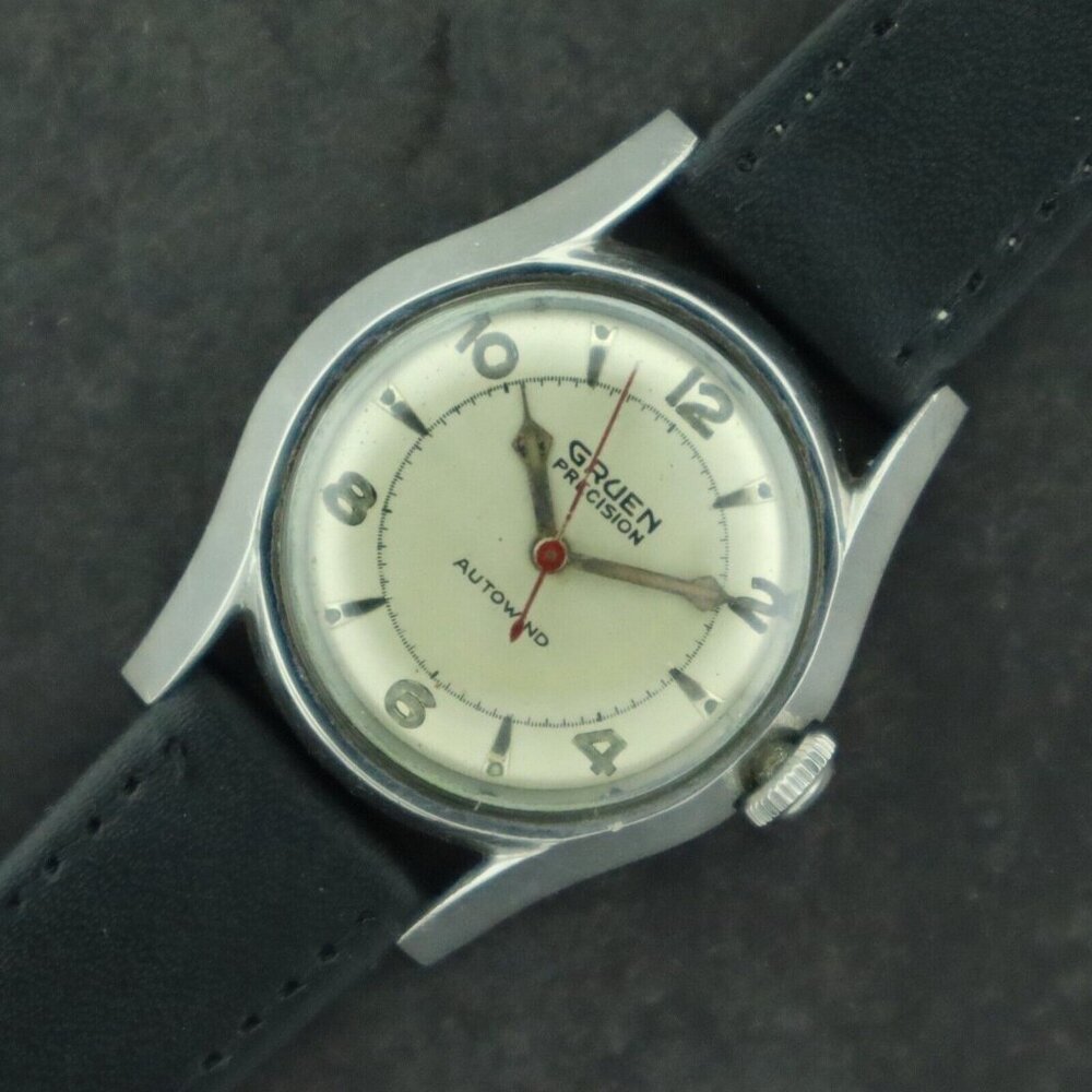 Vintage Gruen 17 Jewel Mens Automatic Wristwatch 480 SS Stainless Military Style